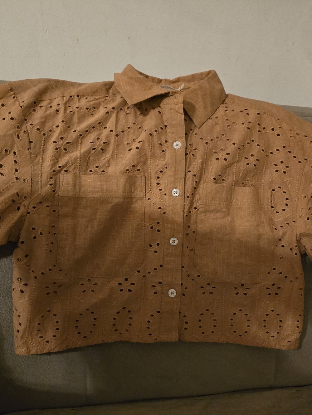 $118 Avec Les Filles Eyelet Vlock Boxy Shirt Size Small - Picture 8 of 10